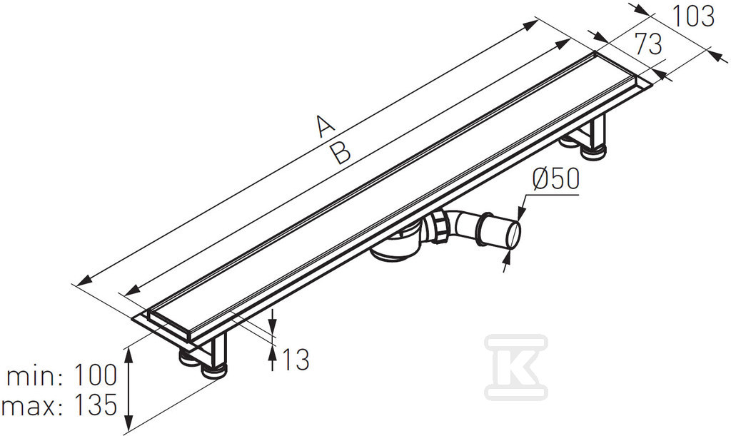 Odpływ liniowy pod płytkę 70cm, czarny - OLP1-70-BL